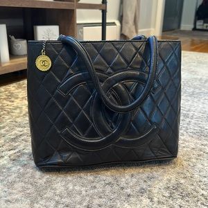Chanel Black Quilted Caviar Leather Medallion Tote Bag